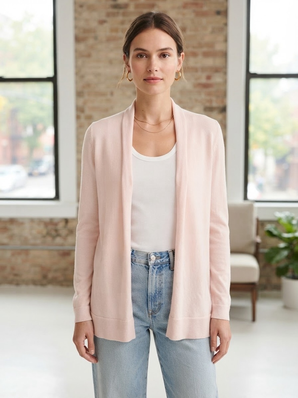 LOFT Pale Pink Open-Front Cardigan